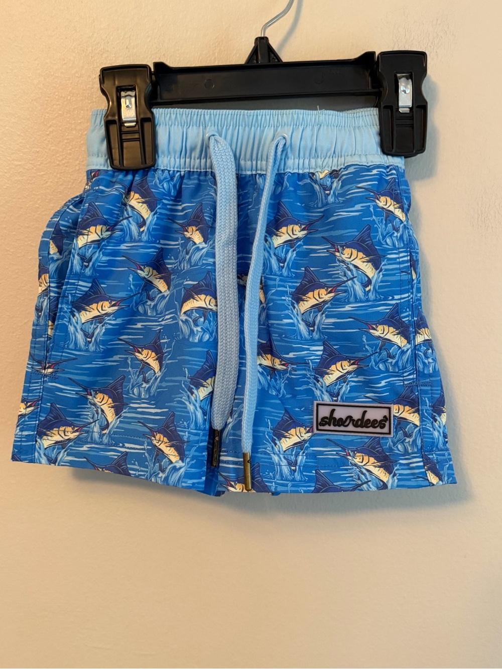 Properly Tied Blue Marlin Print Swim Trunks